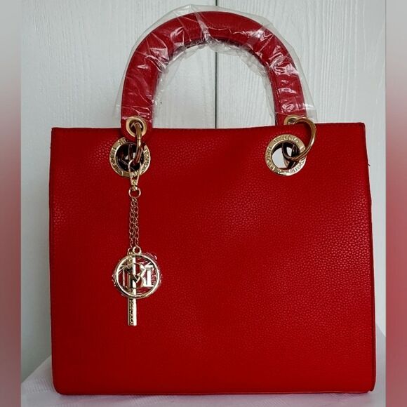 Bangley Mischka  Crossbody Handbag/Tote Rich Red W/ Gold Accents ~NWT - Picture 2 of 13